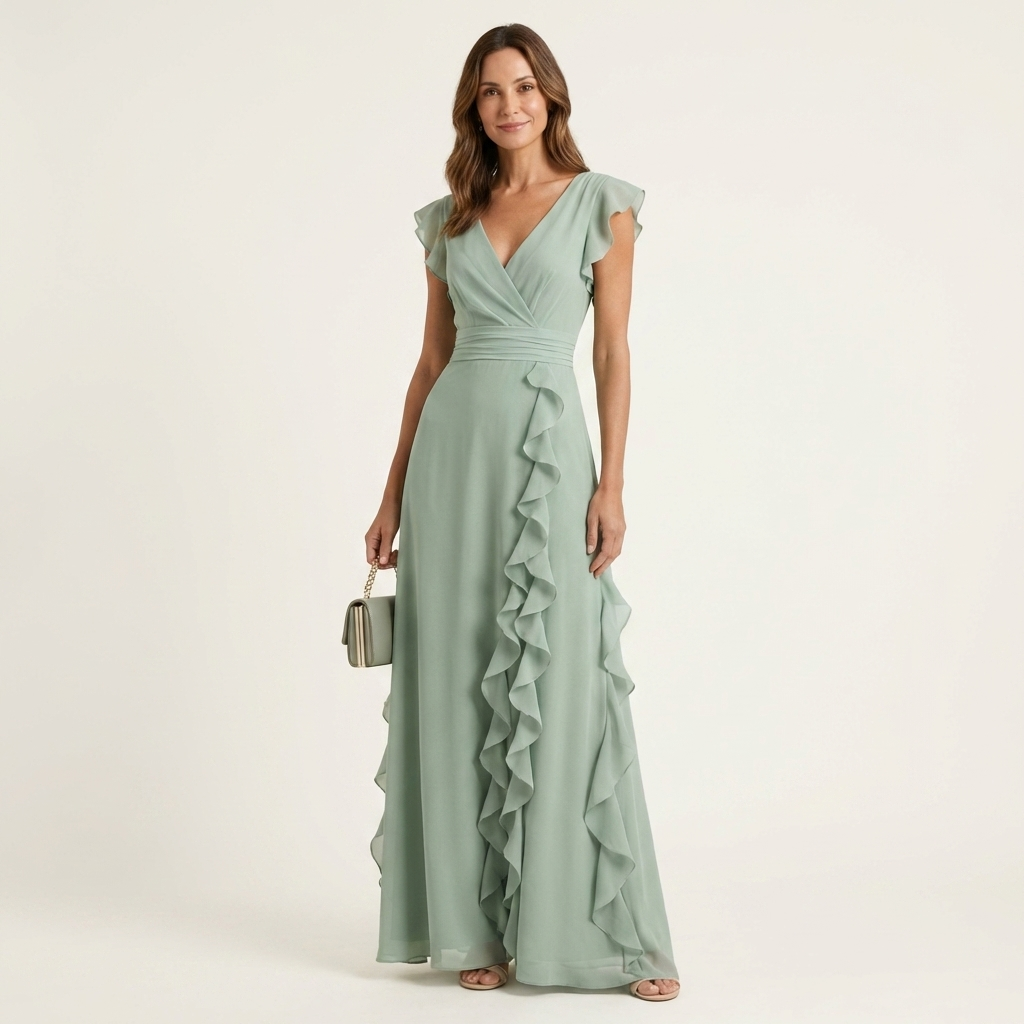 Éléonore | Robe Maxi Cache-Cœur, Manches Papillon, Volants Cascade