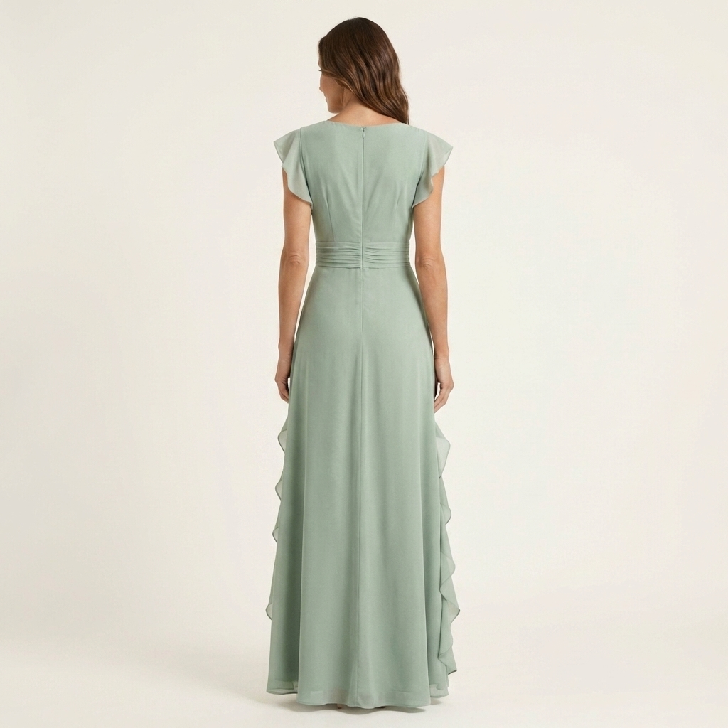 Éléonore | Robe Maxi Cache-Cœur, Manches Papillon, Volants Cascade