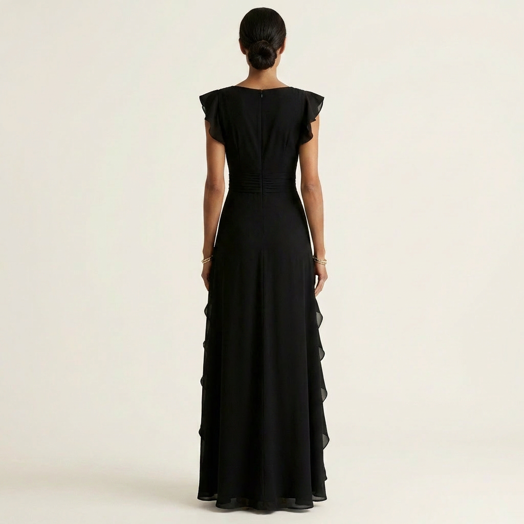 Éléonore | Robe Maxi Cache-Cœur, Manches Papillon, Volants Cascade