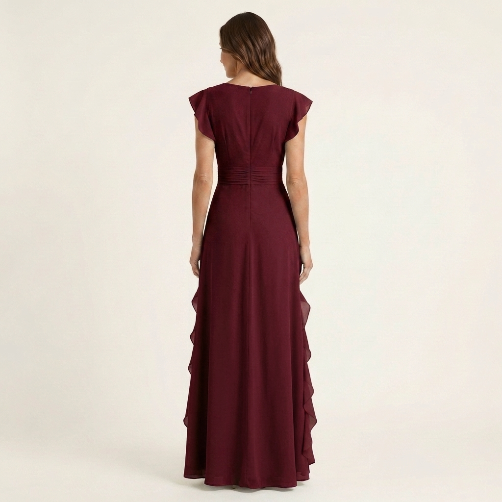 Éléonore | Robe Maxi Cache-Cœur, Manches Papillon, Volants Cascade