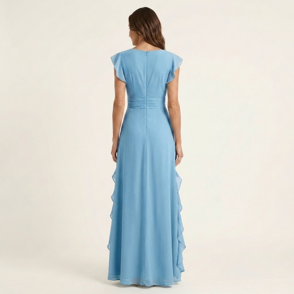 Éléonore | Robe Maxi Cache-Cœur, Manches Papillon, Volants Cascade