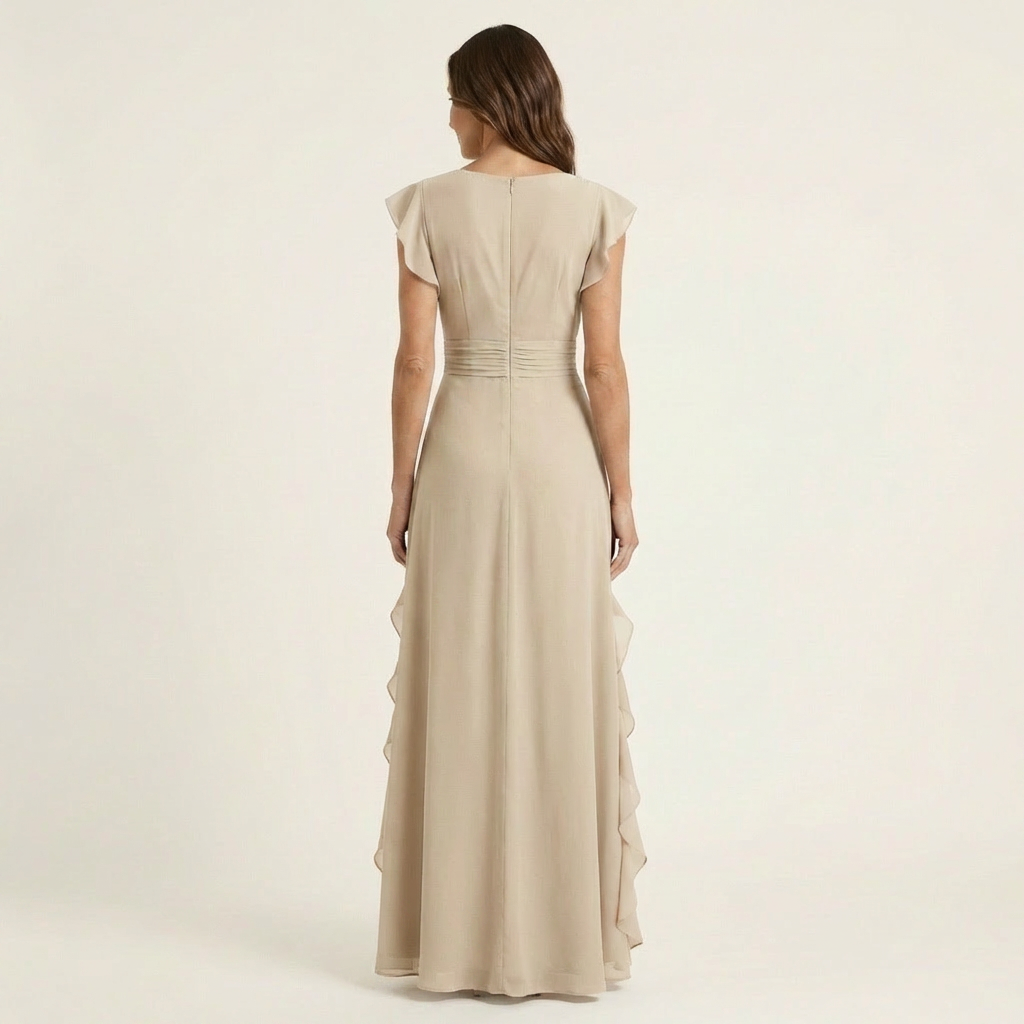 Éléonore | Robe Maxi Cache-Cœur, Manches Papillon, Volants Cascade