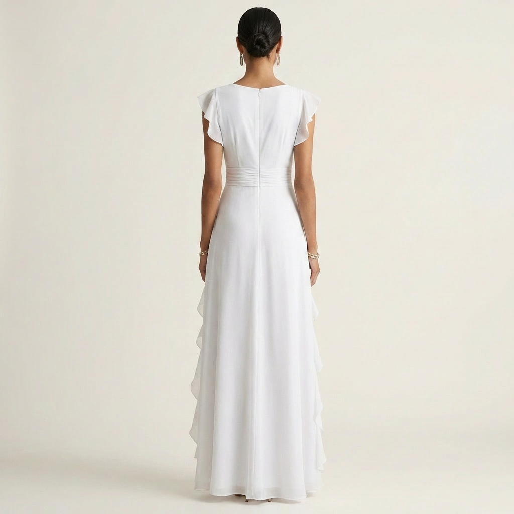 Éléonore | Robe Maxi Cache-Cœur, Manches Papillon, Volants Cascade
