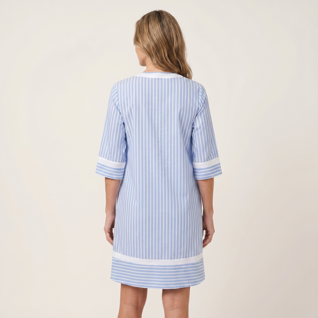 Capucine | Robe Droite Rayée en Coton, Col en V à Liseré Contrasté