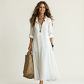 Marianne | Robe Maxi en Coton-Lin, Broderie Florale Ton sur Ton