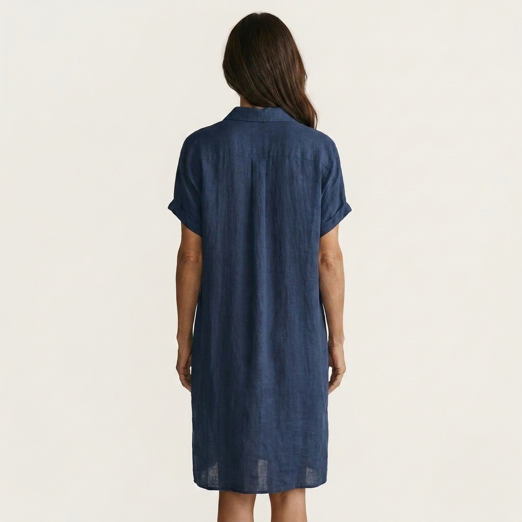 Nadège | Robe Chemise Midi en Coton-Lin, Manchettes Roulées