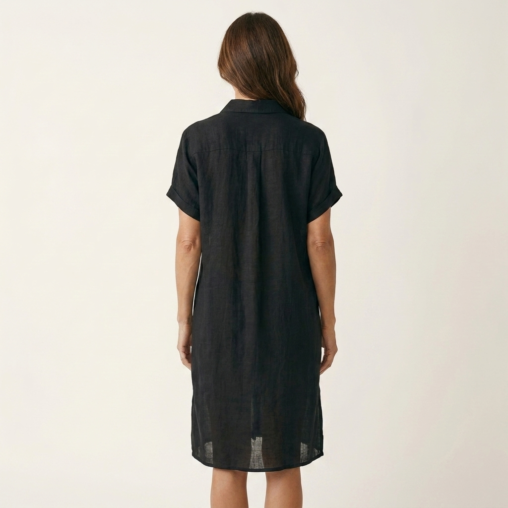Nadège | Robe Chemise Midi en Coton-Lin, Manchettes Roulées