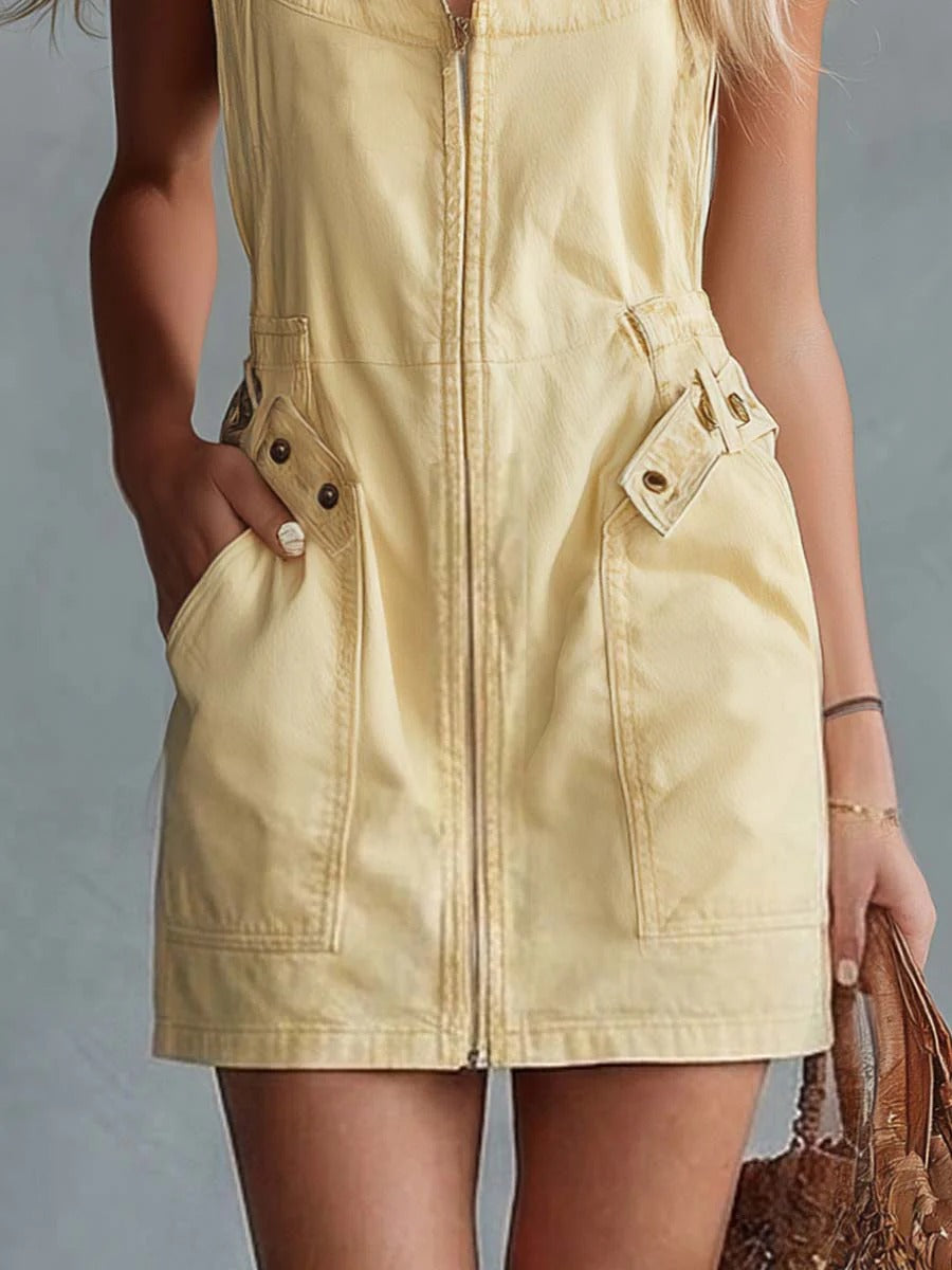 Camille | Mini Robe Rétro, Décolleté Carré, Zip Devant