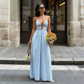 Louise | Robe Longue Élégante Rayée, Décolleté Profond