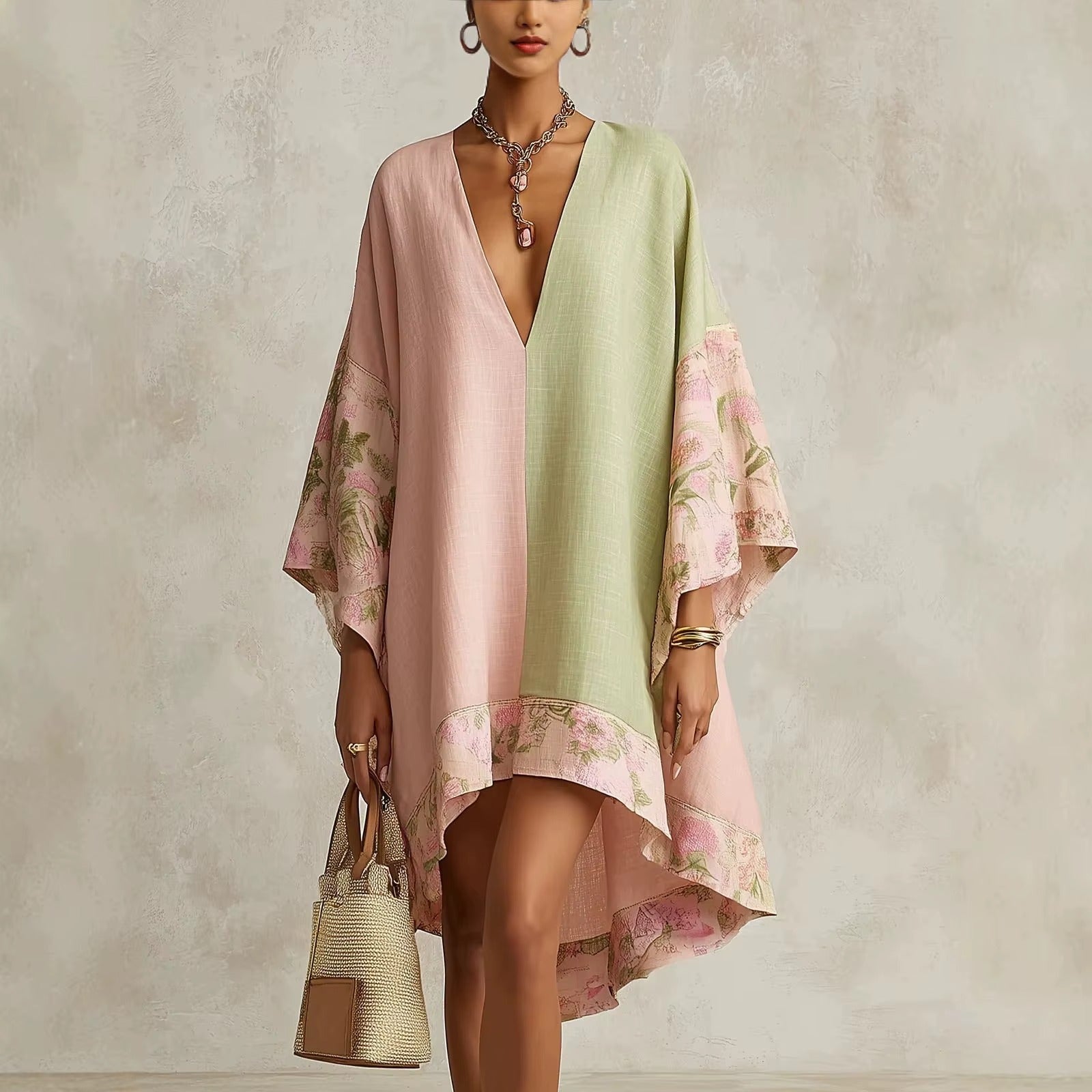 Aube | Robe Asymétrique en Lin, Col en V