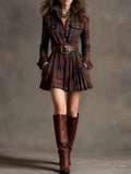 Cannelle | Mini Robe Vintage à Carreaux Rouge et Marron (avec ceinture)