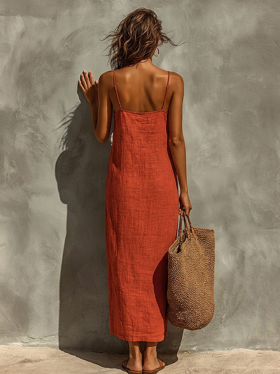 Louise | Robe à fines bretelles et col carré