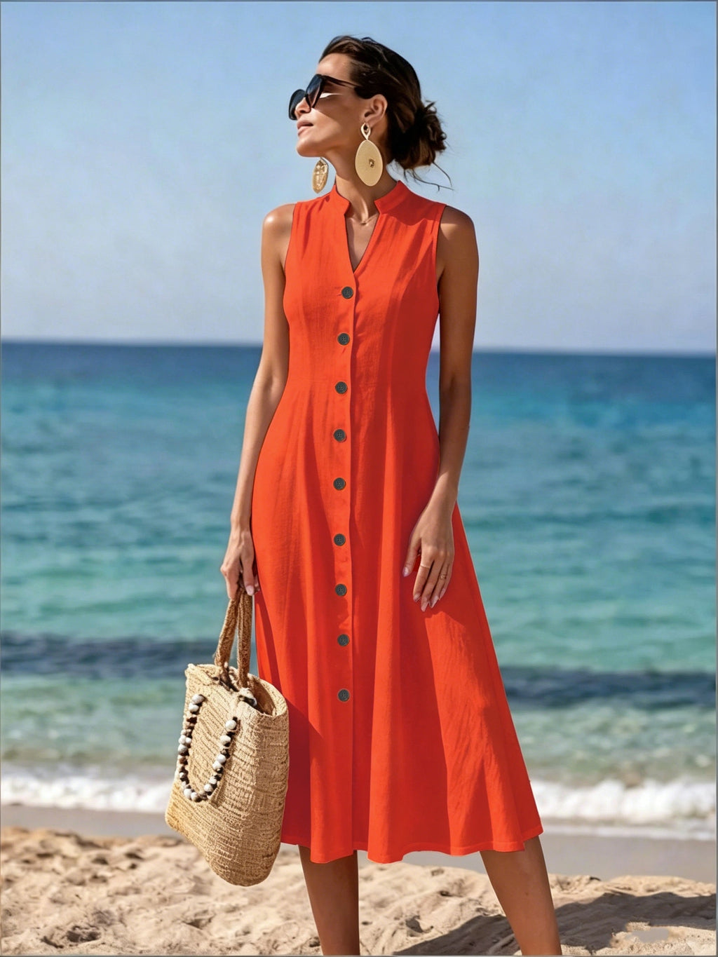 Ninon | Robe Longue Sans Manches, Col en V