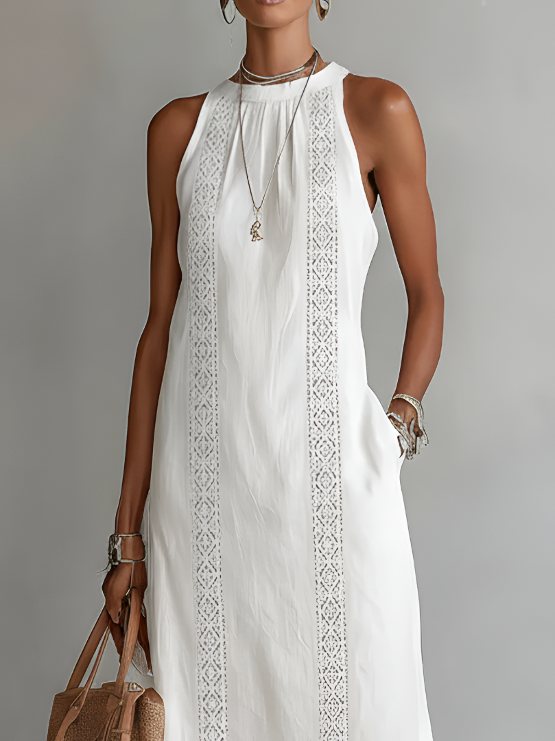 Tatiana | Robe Midi en Lin, Col Mao