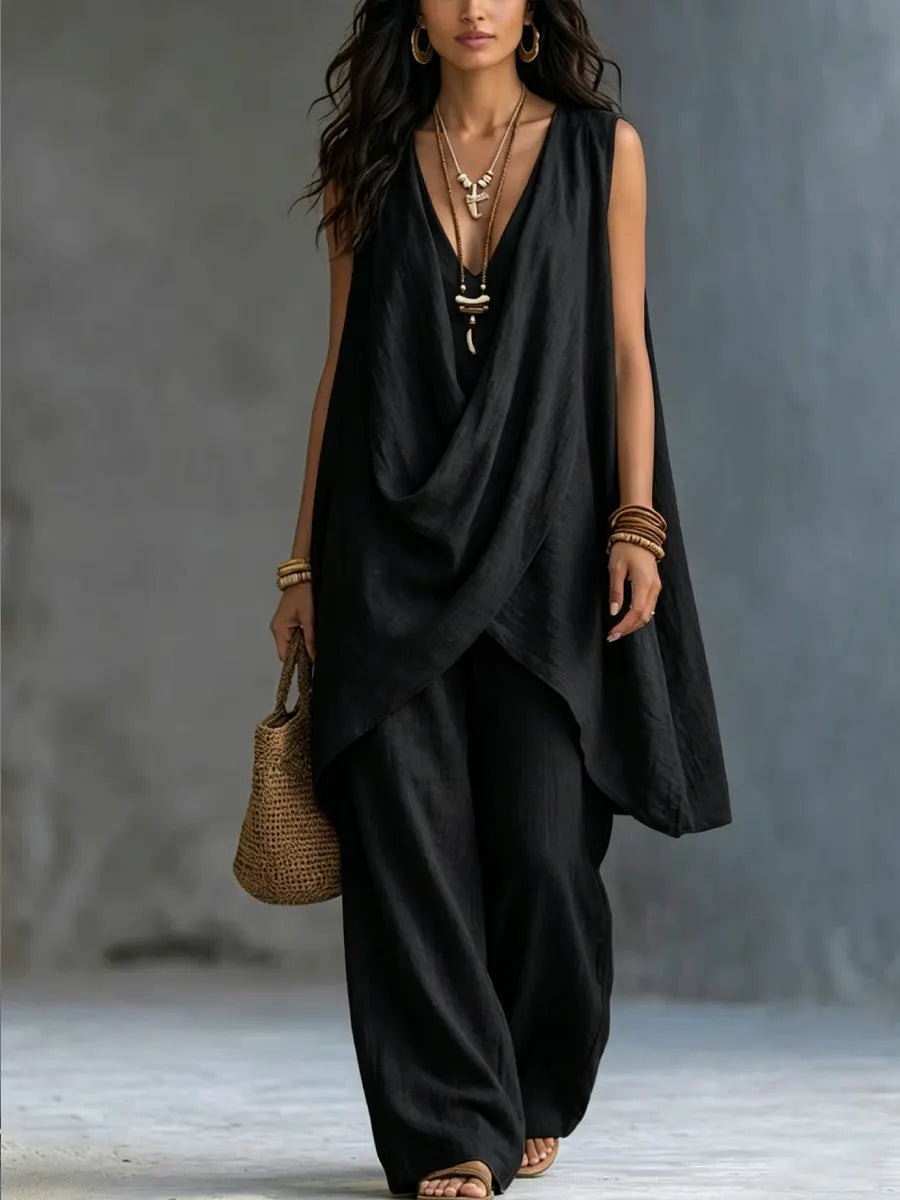 Geneviève | Ensemble Drapé avec Pantalon Large