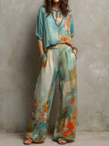 Perrine | Ensemble Fleuri Élégant, Pantalon Large