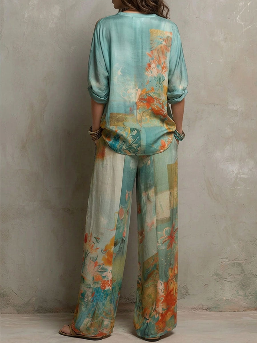 Claire | Ensemble élégant à imprimé fleuri et pantalon large