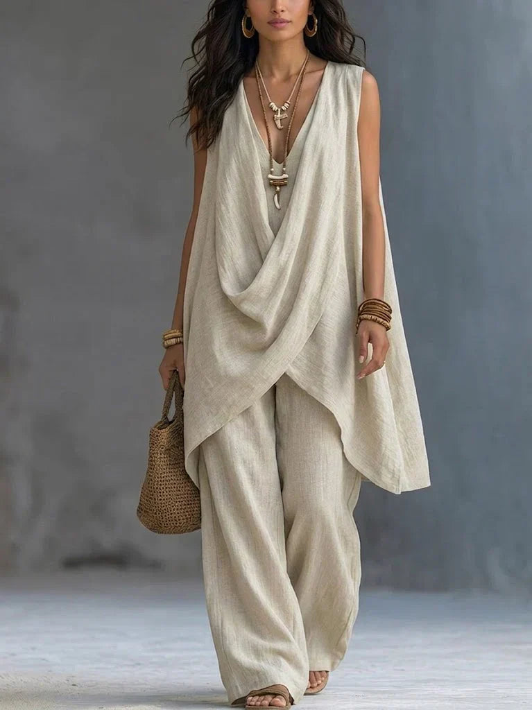 Geneviève | Ensemble Drapé avec Pantalon Large